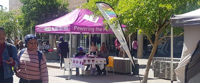 LoveLife's big purple marquee signified Health and Wellness day on Sol Plaatje campus
